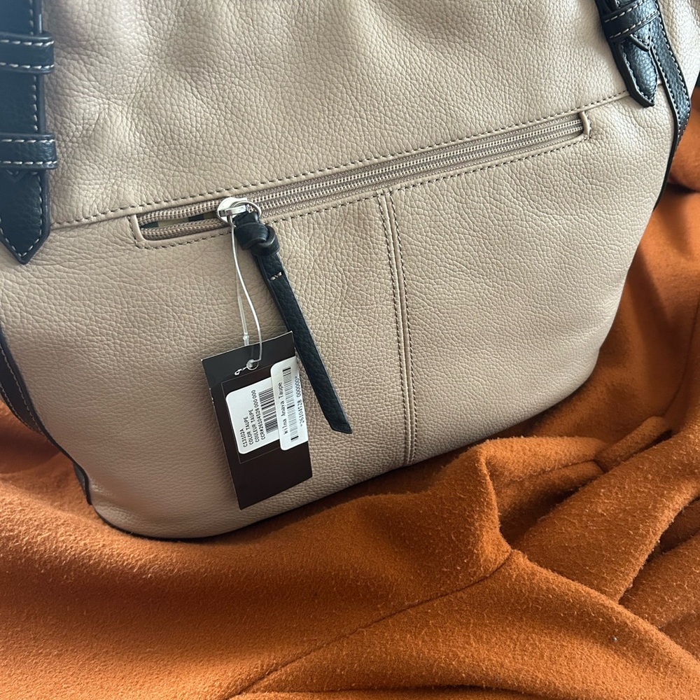 Clarks Taupe Leather Shoulder Bag with Black Trim